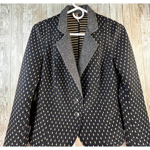 Free People Blazer Womens S Black Tan Diamond Textured Polka Dot Tweed Coat - Picture 2 of 9